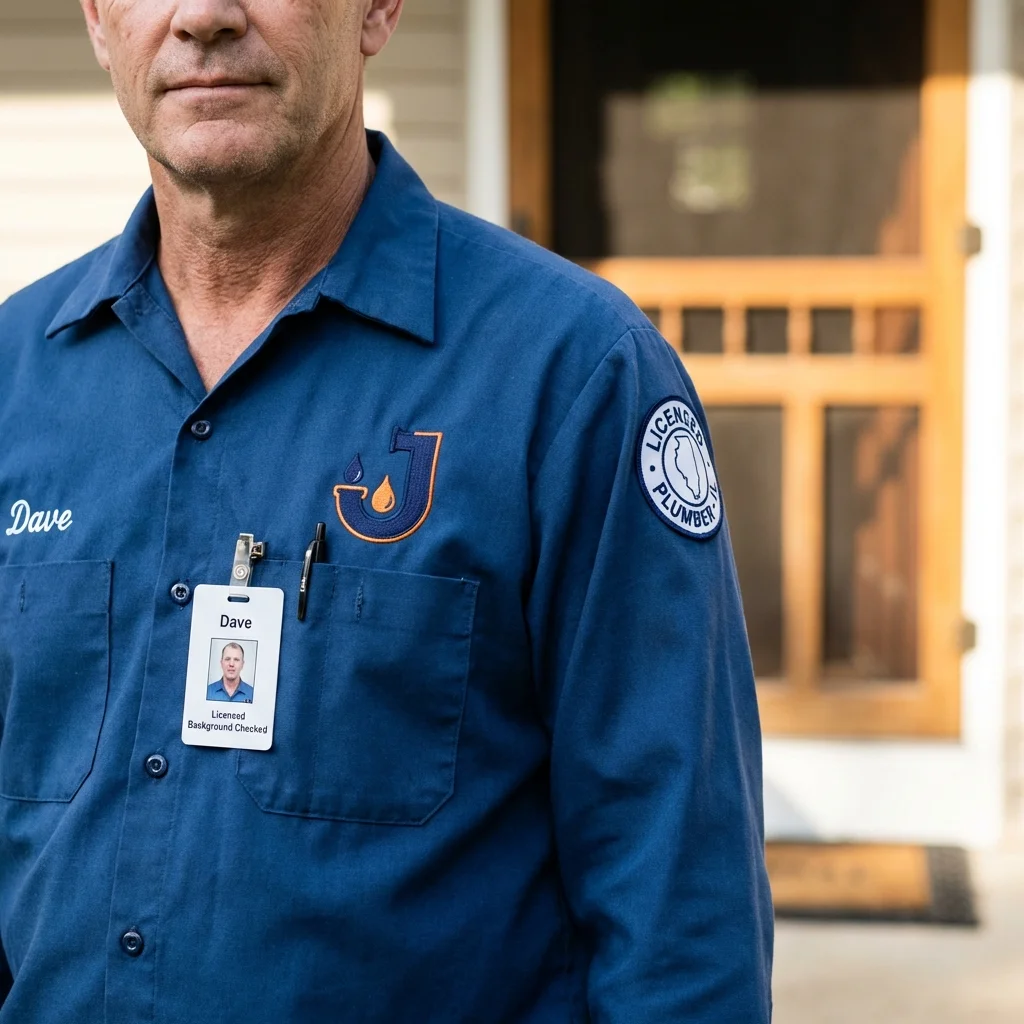 Licensed plumber showing ID badge in West Linn, OR