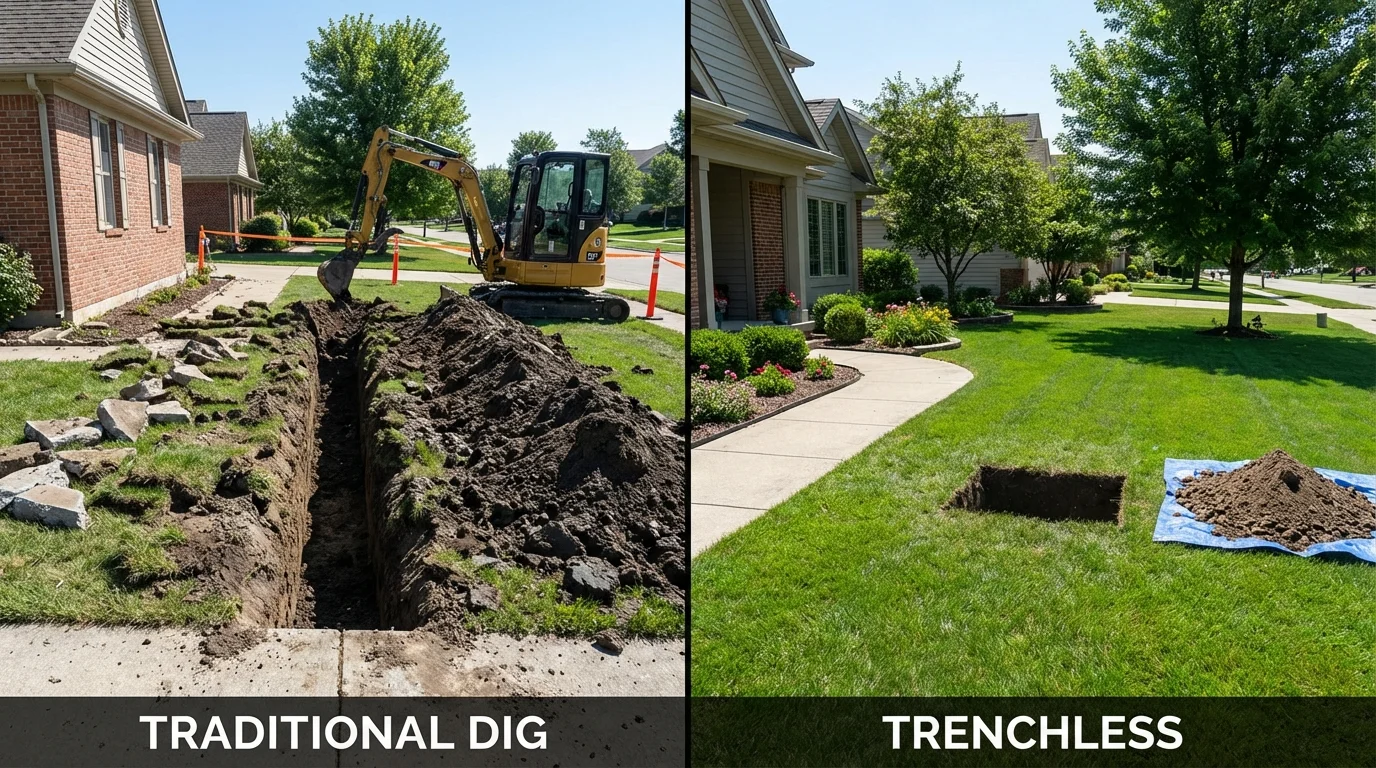 Trenchless sewer repair with minimal yard damage versus traditional excavation in West Linn, OR